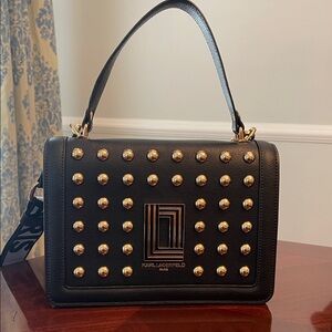 Karl Lagerfeld Black and Gold Studded Shoulder Bag